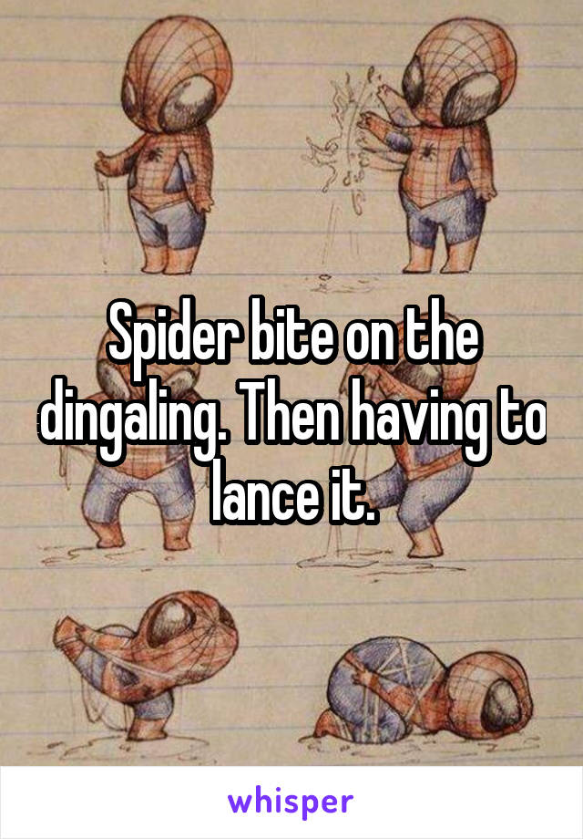 Spider bite on the dingaling. Then having to lance it.