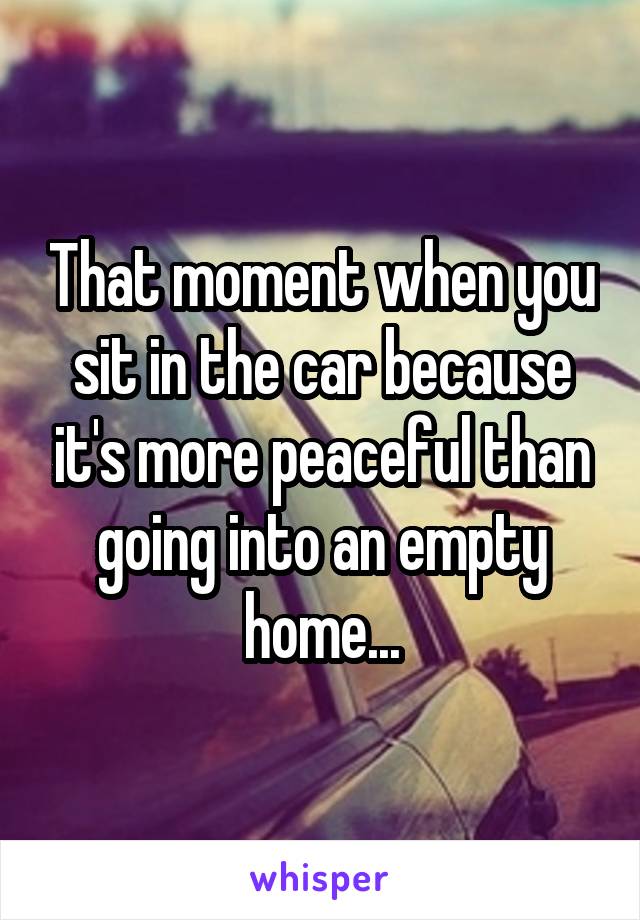 That moment when you sit in the car because it's more peaceful than going into an empty home...