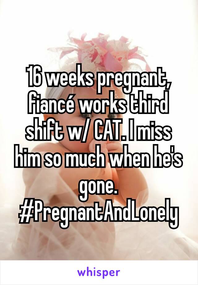 16 weeks pregnant, fiancé works third shift w/ CAT. I miss him so much when he's gone. #PregnantAndLonely