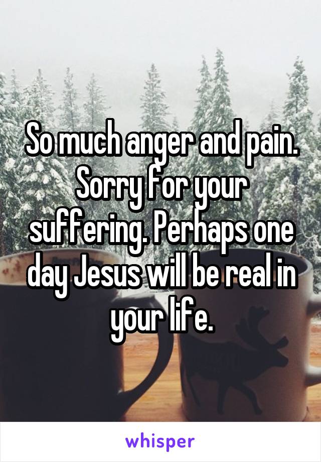 So much anger and pain. Sorry for your suffering. Perhaps one day Jesus will be real in your life.