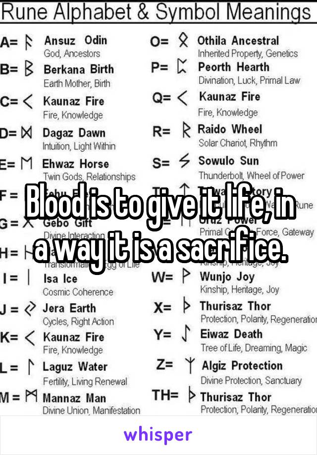 Blood is to give it life, in a way it is a sacrifice.