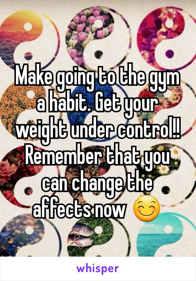 Make going to the gym a habit. Get your weight under control!! Remember that you can change the affects now 😊