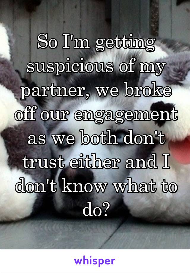 So I'm getting suspicious of my partner, we broke off our engagement as we both don't trust either and I don't know what to do?
