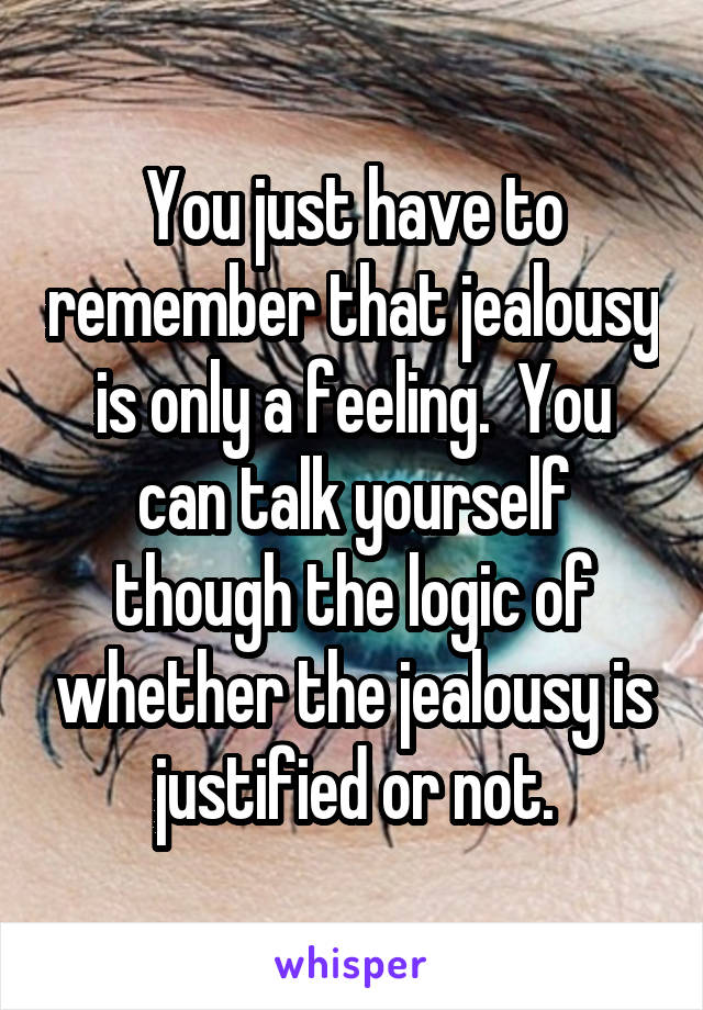 You just have to remember that jealousy is only a feeling.  You can talk yourself though the logic of whether the jealousy is justified or not.