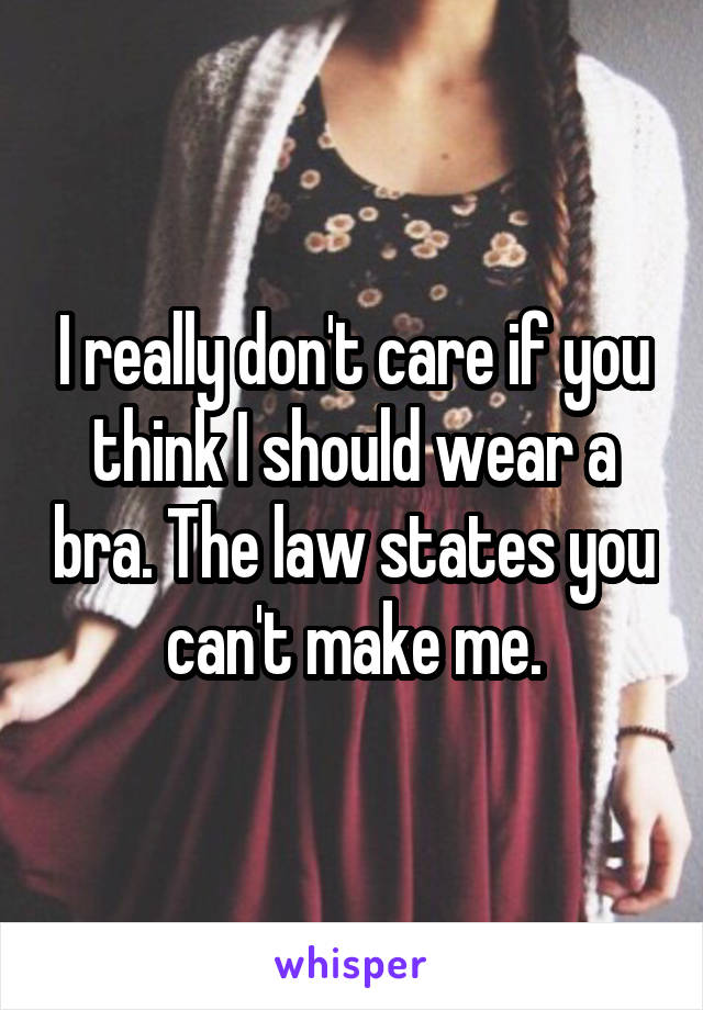 I really don't care if you think I should wear a bra. The law states you can't make me.