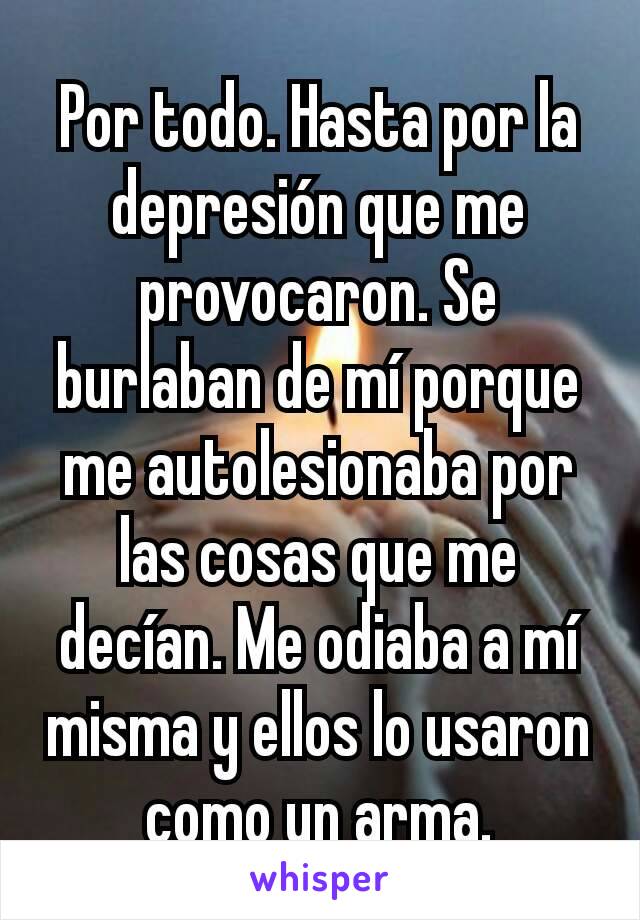 Por todo. Hasta por la depresión que me provocaron. Se burlaban de mí porque me autolesionaba por las cosas que me decían. Me odiaba a mí misma y ellos lo usaron como un arma.