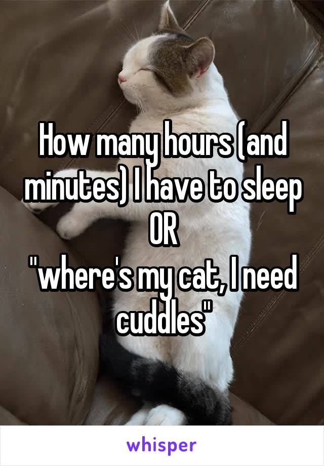 How many hours (and minutes) I have to sleep
OR
"where's my cat, I need cuddles"