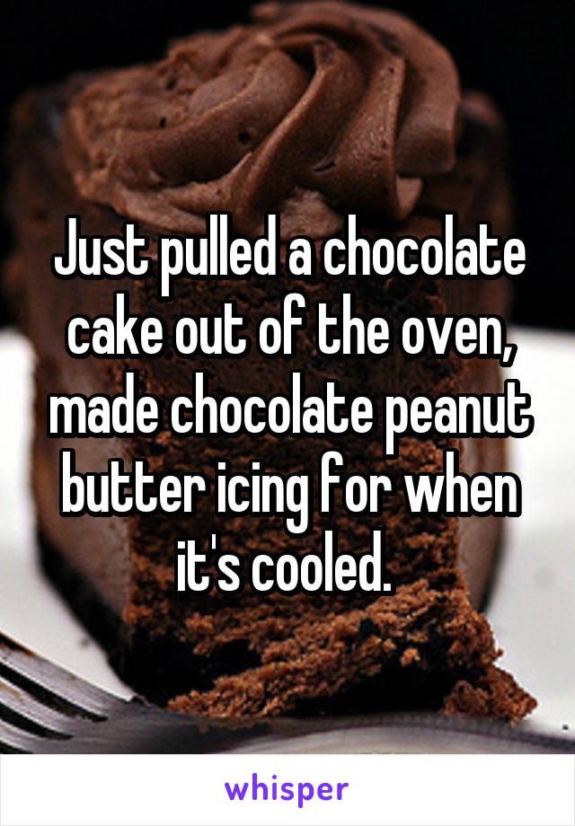 Just pulled a chocolate cake out of the oven, made chocolate peanut butter icing for when it's cooled. 