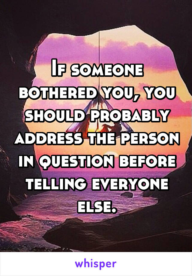 If someone bothered you, you should probably address the person in question before telling everyone else.