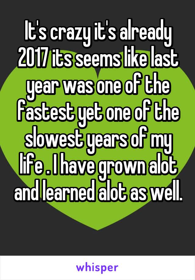 It's crazy it's already 2017 its seems like last year was one of the fastest yet one of the slowest years of my life . I have grown alot and learned alot as well. 
