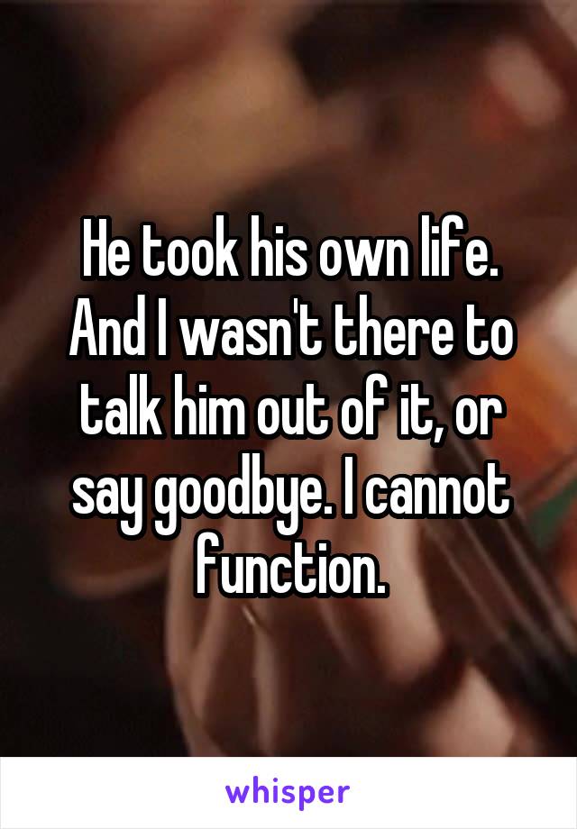 He took his own life. And I wasn't there to talk him out of it, or say goodbye. I cannot function.