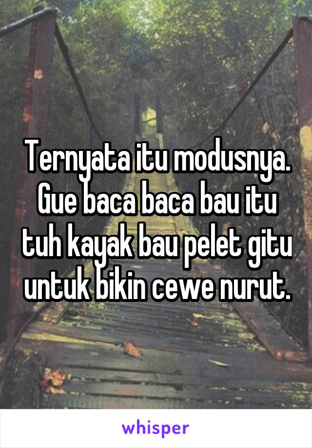 Ternyata itu modusnya. Gue baca baca bau itu tuh kayak bau pelet gitu untuk bikin cewe nurut.