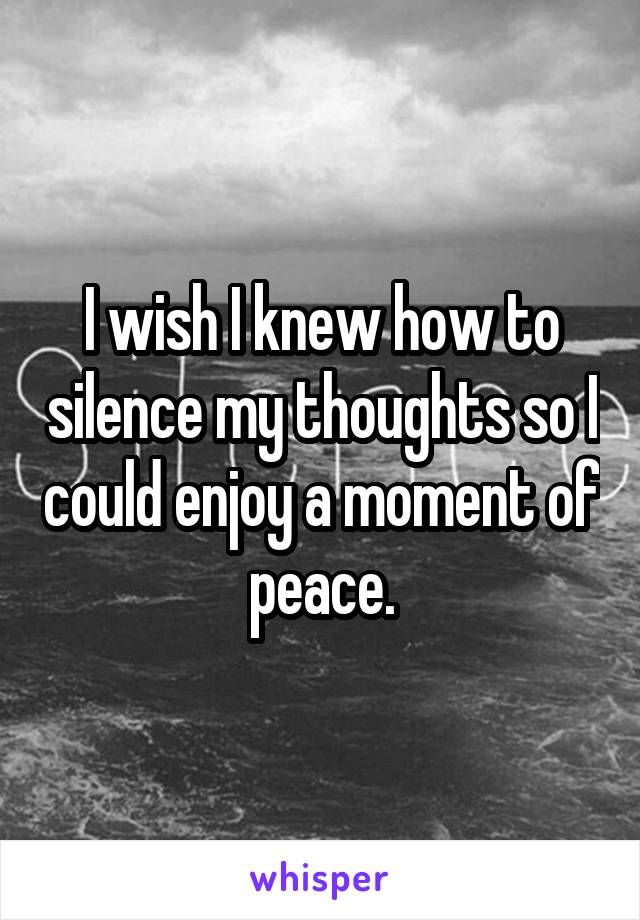 I wish I knew how to silence my thoughts so I could enjoy a moment of peace.