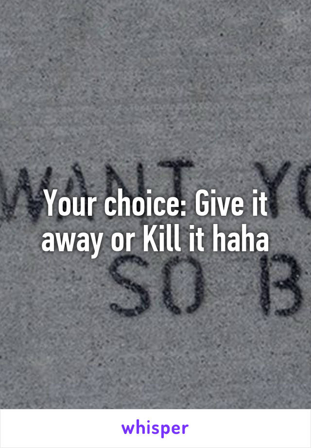 Your choice: Give it away or Kill it haha