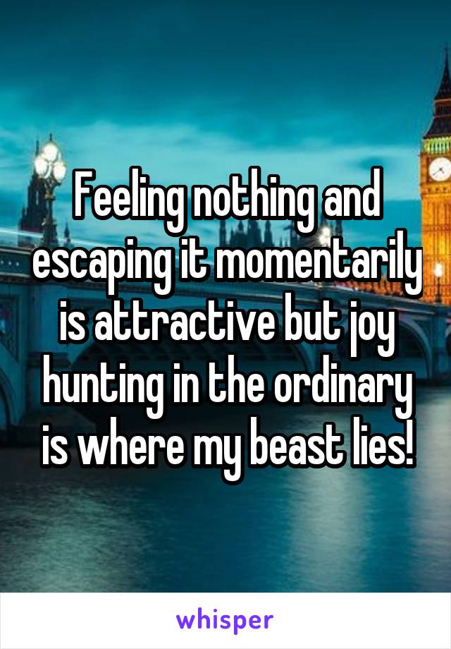 Feeling nothing and escaping it momentarily is attractive but joy hunting in the ordinary is where my beast lies!