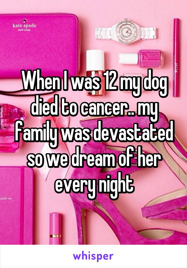 When I was 12 my dog died to cancer.. my family was devastated so we dream of her every night