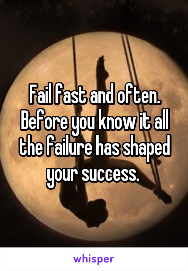 Fail fast and often. Before you know it all the failure has shaped your success. 