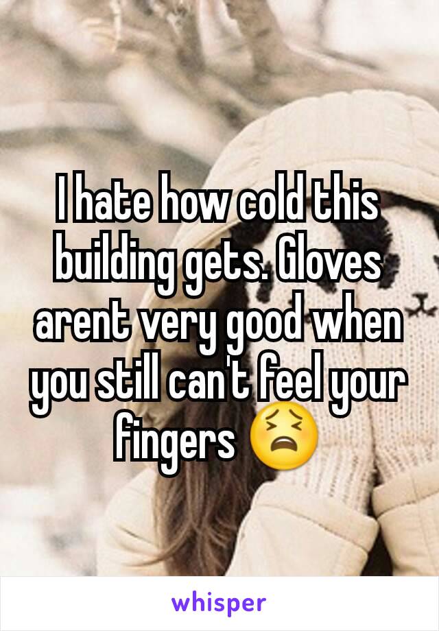 I hate how cold this building gets. Gloves arent very good when you still can't feel your fingers 😫