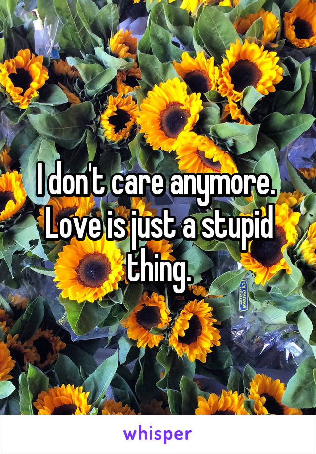 I don't care anymore. 
Love is just a stupid thing.