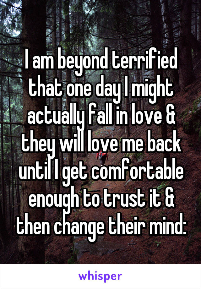 I am beyond terrified that one day I might actually fall in love & they will love me back until I get comfortable enough to trust it & then change their mind: