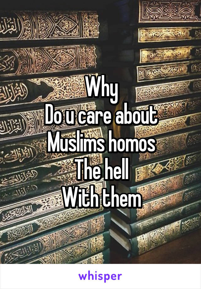 Why
Do u care about
Muslims homos
The hell
With them