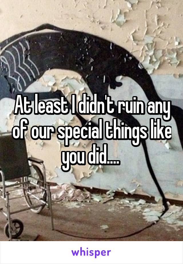 At least I didn't ruin any of our special things like you did.... 