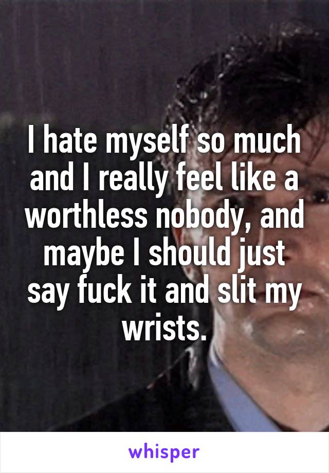 I hate myself so much and I really feel like a worthless nobody, and maybe I should just say fuck it and slit my wrists.