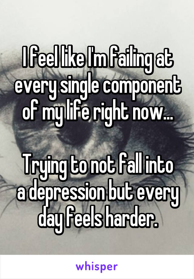 I feel like I'm failing at every single component of my life right now...

Trying to not fall into a depression but every day feels harder.