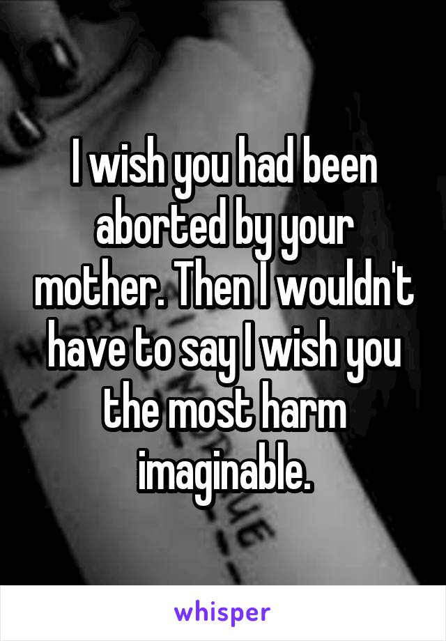 I wish you had been aborted by your mother. Then I wouldn't have to say I wish you the most harm imaginable.