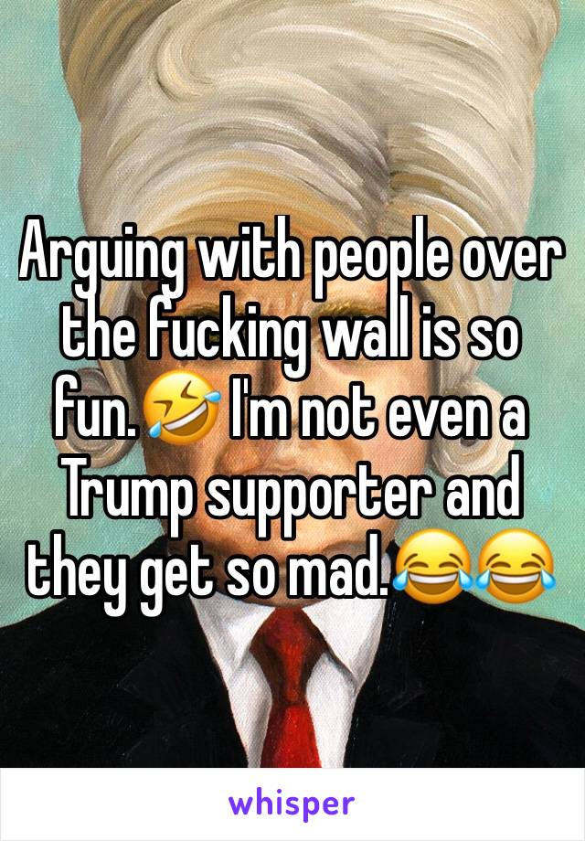 Arguing with people over the fucking wall is so fun.🤣 I'm not even a Trump supporter and they get so mad.😂😂