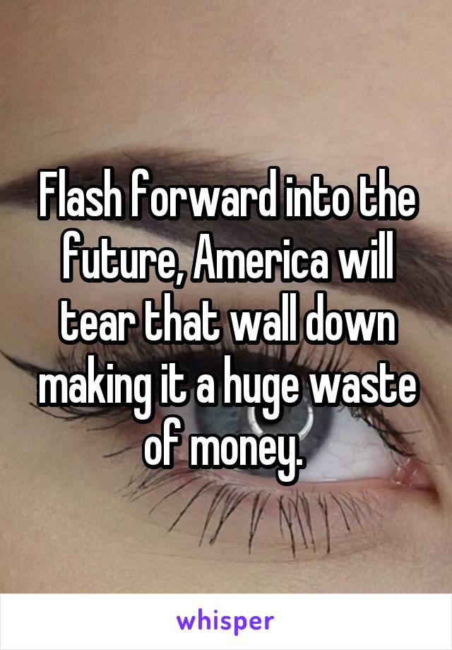 Flash forward into the future, America will tear that wall down making it a huge waste of money. 