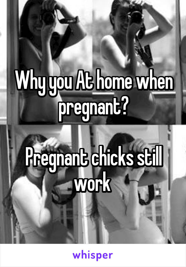 Why you At home when pregnant?

Pregnant chicks still work 