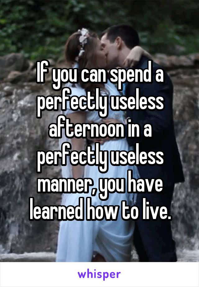 If you can spend a perfectly useless afternoon in a perfectly useless manner, you have learned how to live.