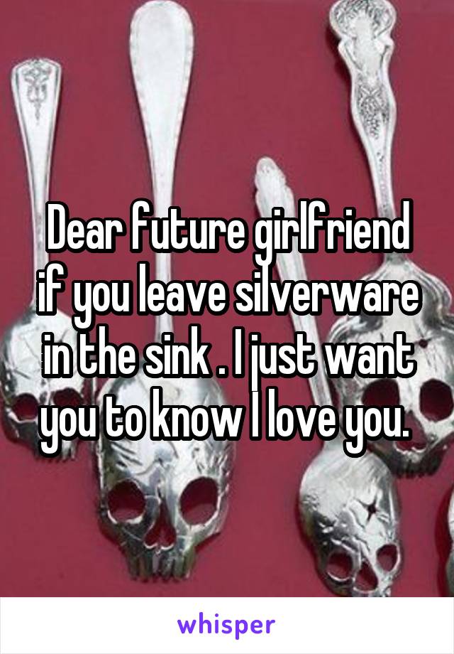 Dear future girlfriend if you leave silverware in the sink . I just want you to know I love you. 