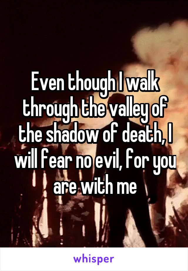 Even though I walk through the valley of the shadow of death, I will fear no evil, for you are with me