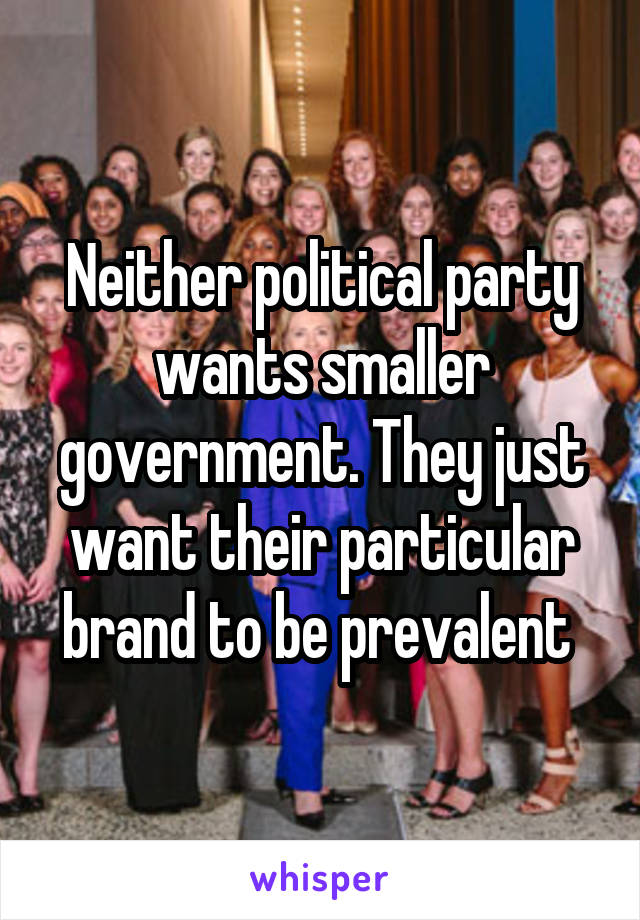 Neither political party wants smaller government. They just want their particular brand to be prevalent 