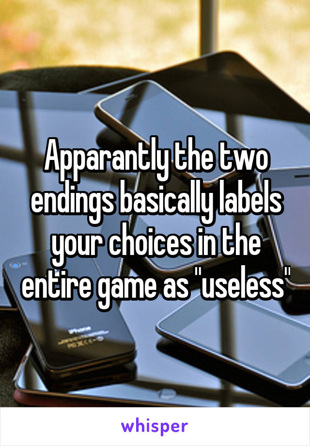 Apparantly the two endings basically labels your choices in the entire game as "useless"