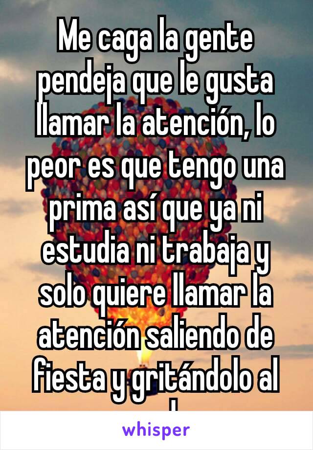 Me caga la gente pendeja que le gusta llamar la atención, lo peor es que tengo una prima así que ya ni estudia ni trabaja y solo quiere llamar la atención saliendo de fiesta y gritándolo al mundo 