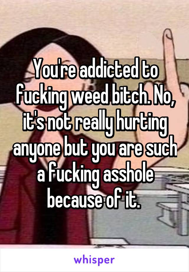 You're addicted to fucking weed bitch. No, it's not really hurting anyone but you are such a fucking asshole because of it. 