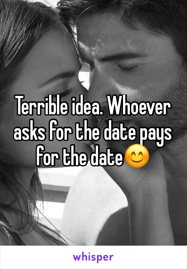 Terrible idea. Whoever asks for the date pays for the date😊