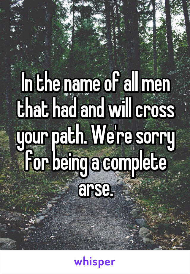 In the name of all men that had and will cross your path. We're sorry for being a complete arse.