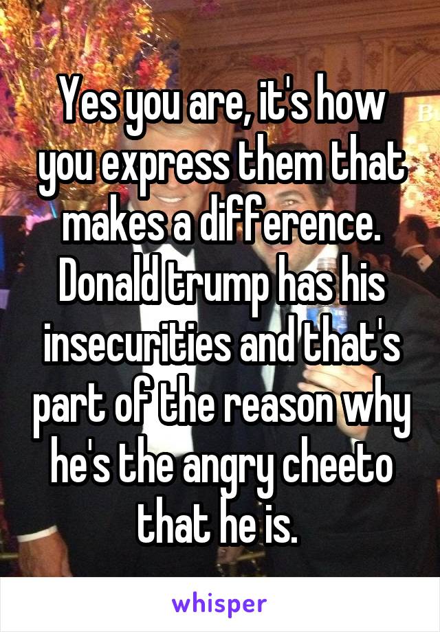 Yes you are, it's how you express them that makes a difference. Donald trump has his insecurities and that's part of the reason why he's the angry cheeto that he is. 