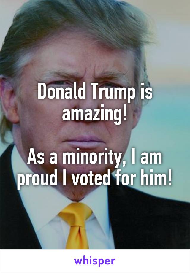 Donald Trump is amazing!

As a minority, I am proud I voted for him!