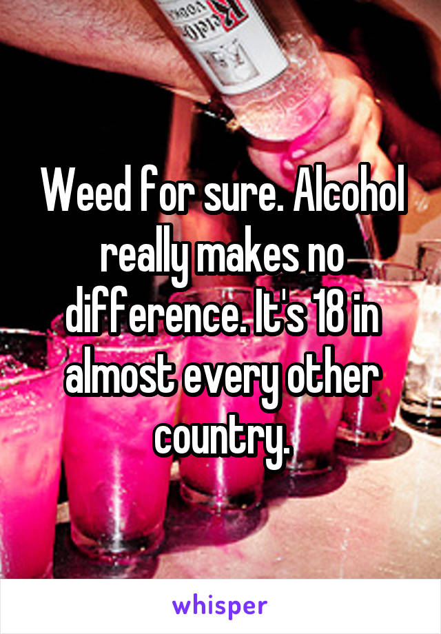 Weed for sure. Alcohol really makes no difference. It's 18 in almost every other country.