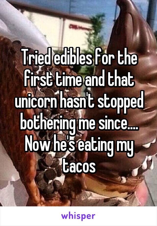 Tried edibles for the first time and that unicorn hasn't stopped bothering me since.... Now he's eating my tacos