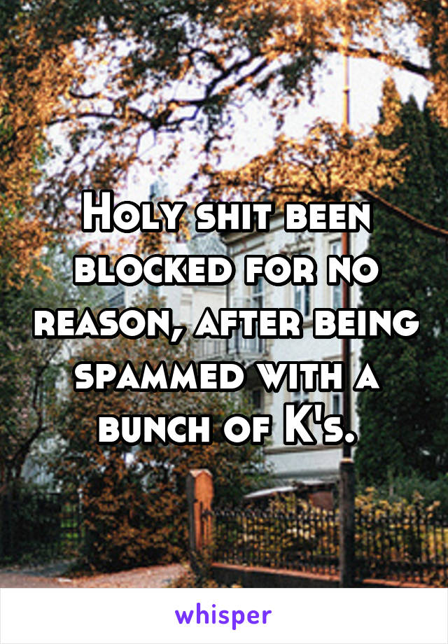 Holy shit been blocked for no reason, after being spammed with a bunch of K's.
