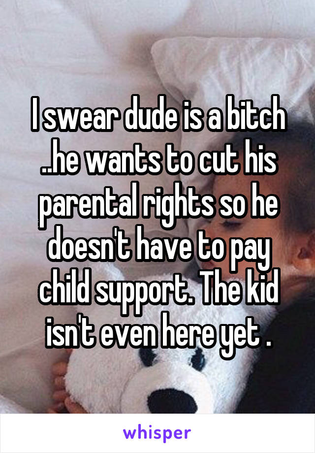 I swear dude is a bitch ..he wants to cut his parental rights so he doesn't have to pay child support. The kid isn't even here yet .
