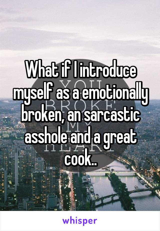 What if I introduce myself as a emotionally broken, an sarcastic asshole and a great cook..