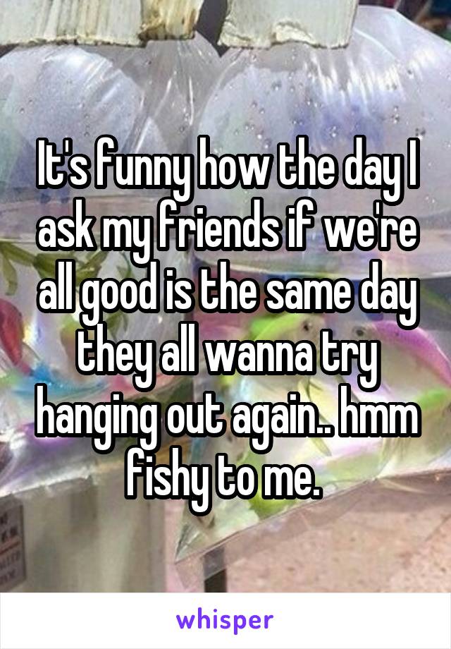It's funny how the day I ask my friends if we're all good is the same day they all wanna try hanging out again.. hmm fishy to me. 
