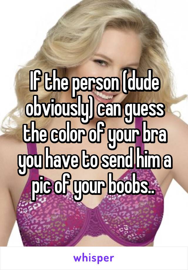If the person (dude obviously) can guess the color of your bra you have to send him a pic of your boobs.. 